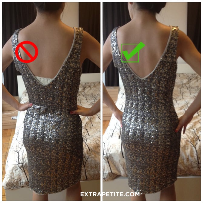 Wearing a low-back dress? Extra Petite, Boston style blogger shares a DIY version of a bra strap converter. It's super easy and simple to do!
