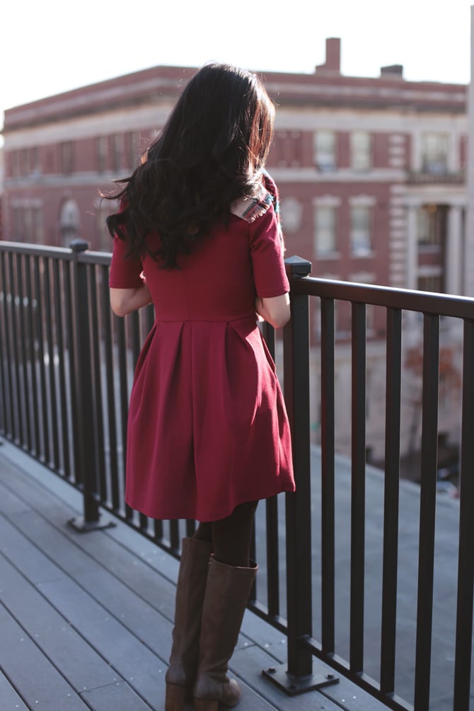 holiday party red pleated dress3