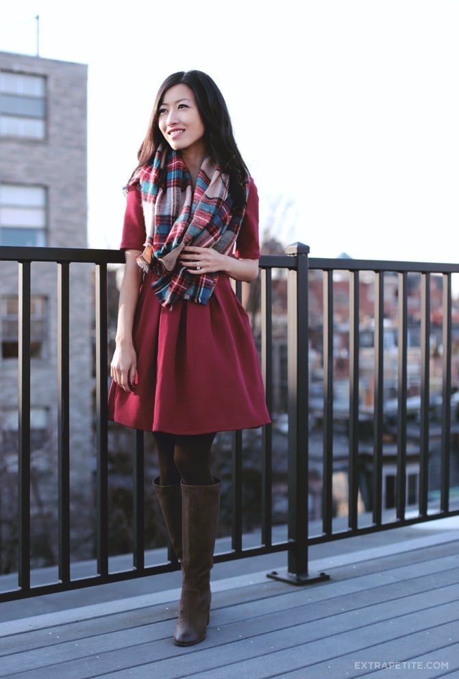 red dress plaid scarf