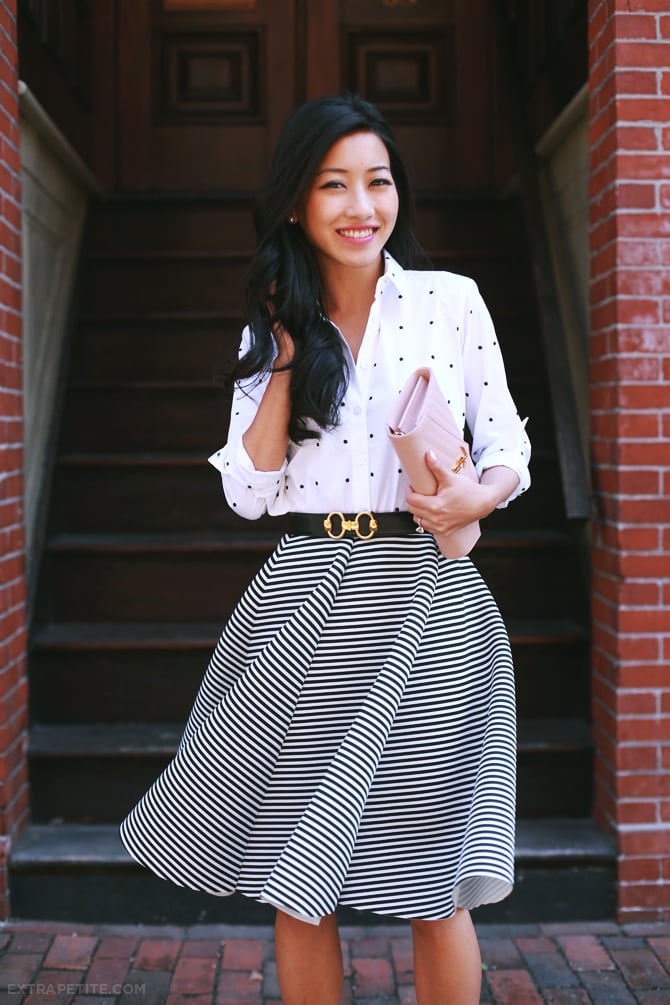 Ann Taylor dot shirt stripe skirt outfit4