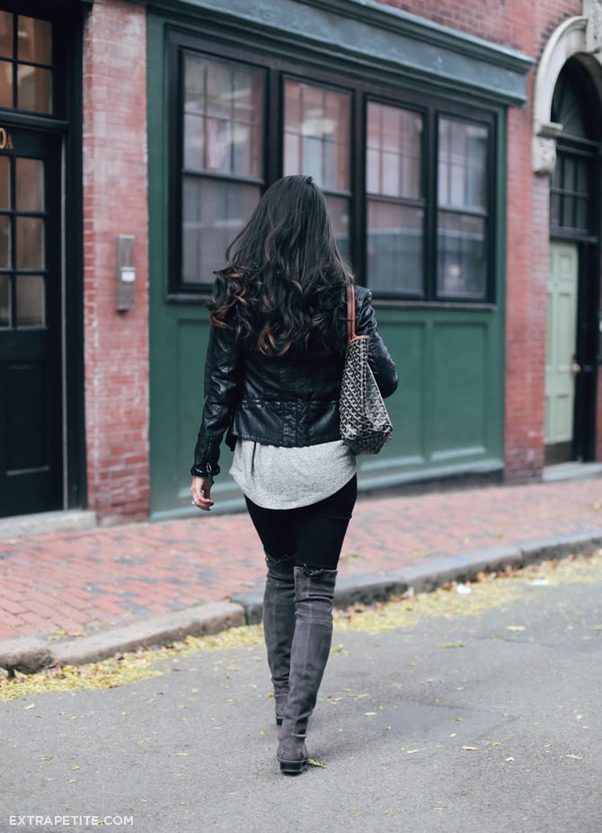 casual outfit boots plaid scarf moto jacket1