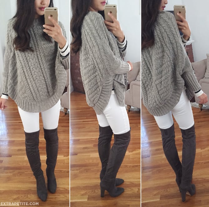 tall boots poncho sweater fall outfit