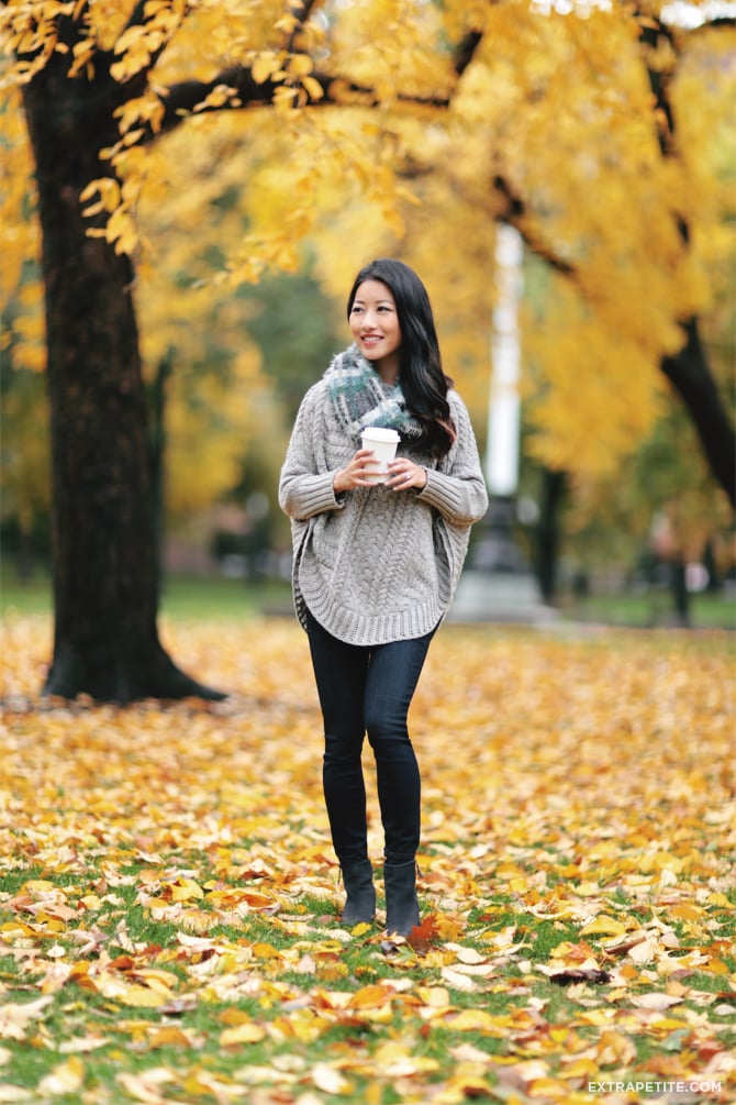 poncho sweater scarf fall outfit