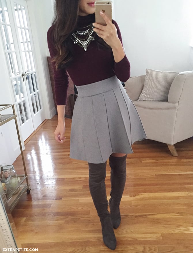 sweater skirt OTK boots fall outfit