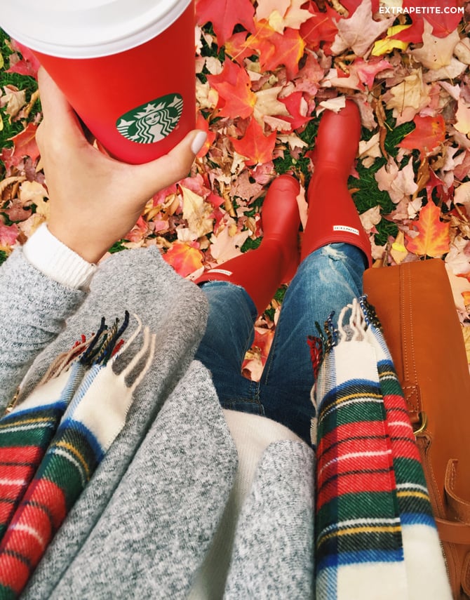 fall outfit red hunter boots