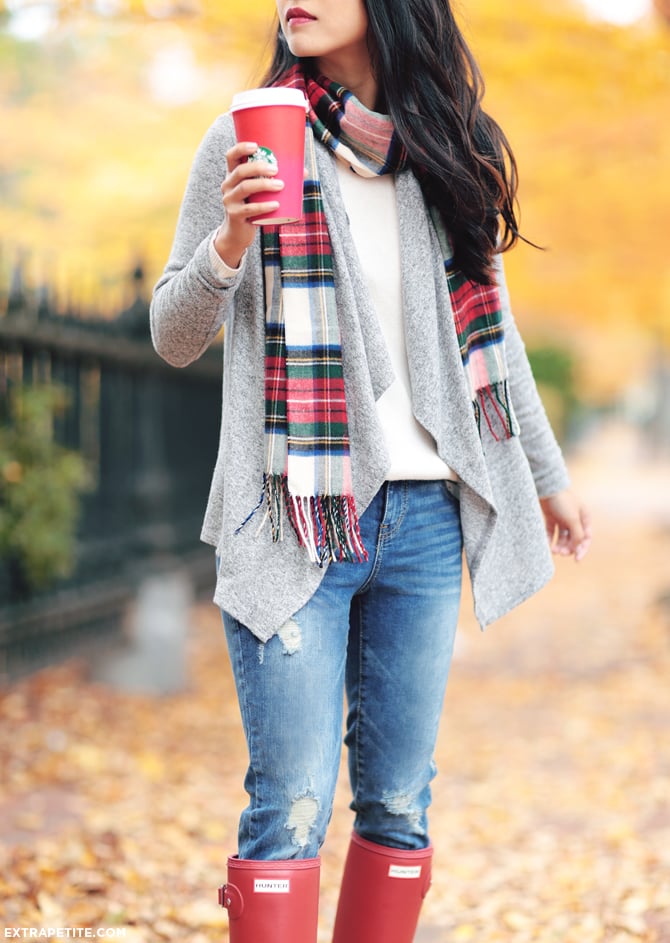 holiday outfit petite fashion scarf sweater