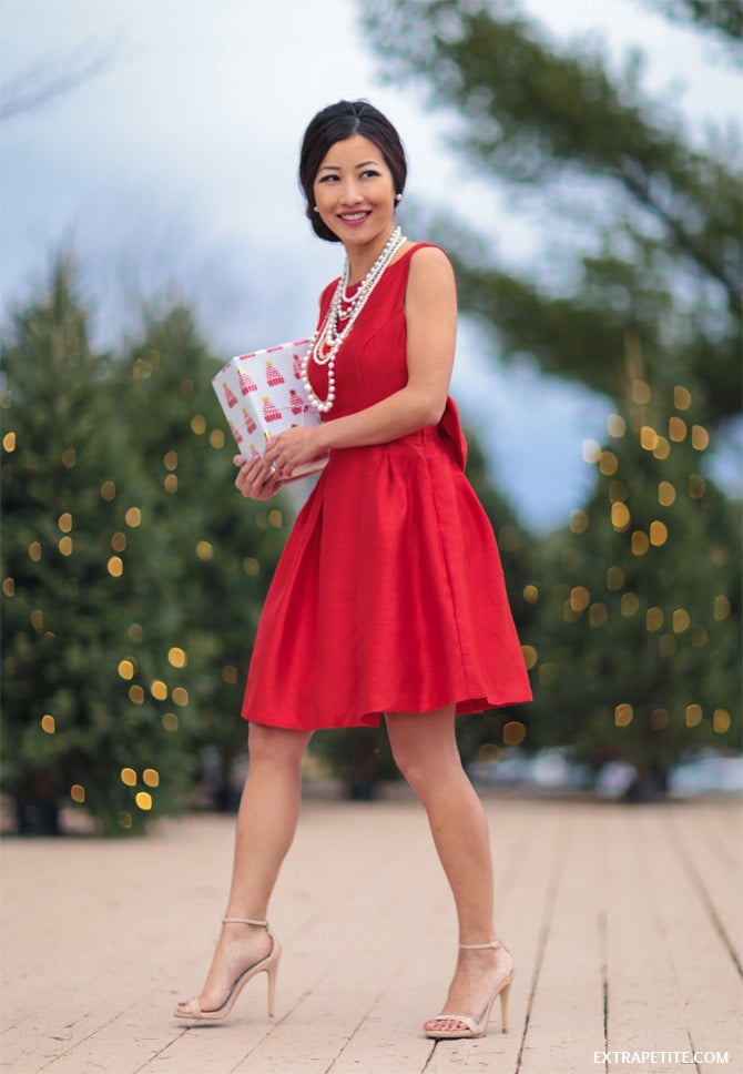 red fit flare bow dress christmas