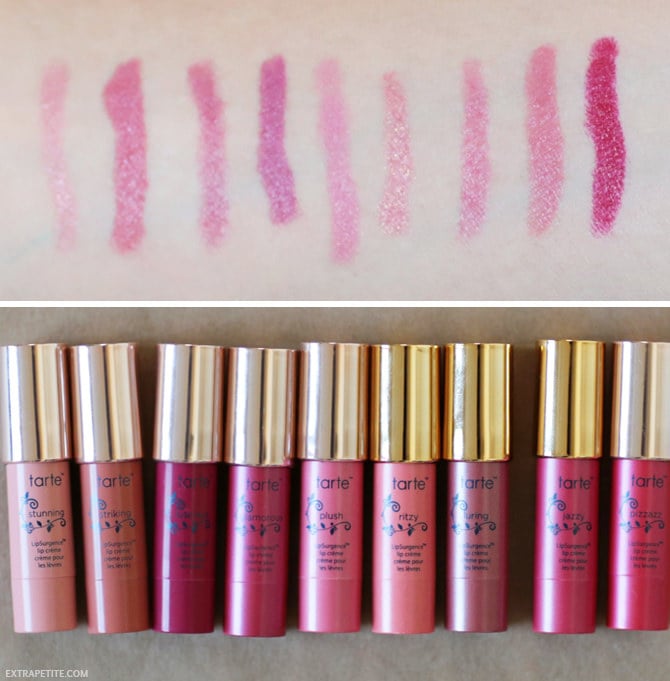 tarte lipsurgence lip creme dressed to the nines swatches