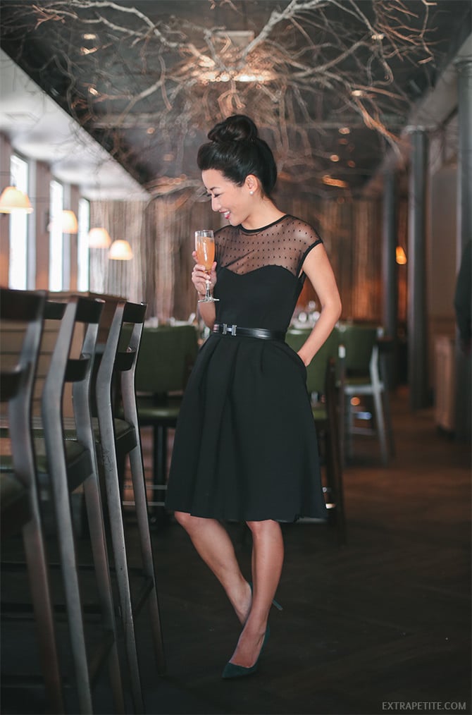 LBD modcloth black pleated skirt outfit banyan boston