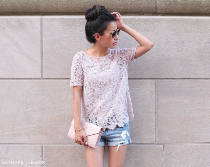 loft lace tee denim shorts