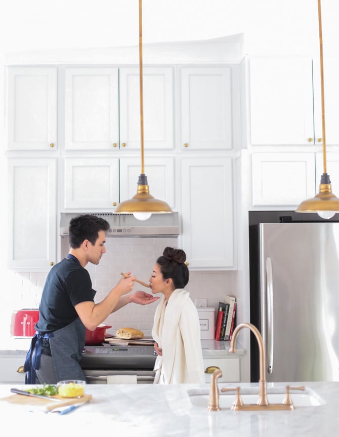 white marble kitchen cooking sunday night dinner