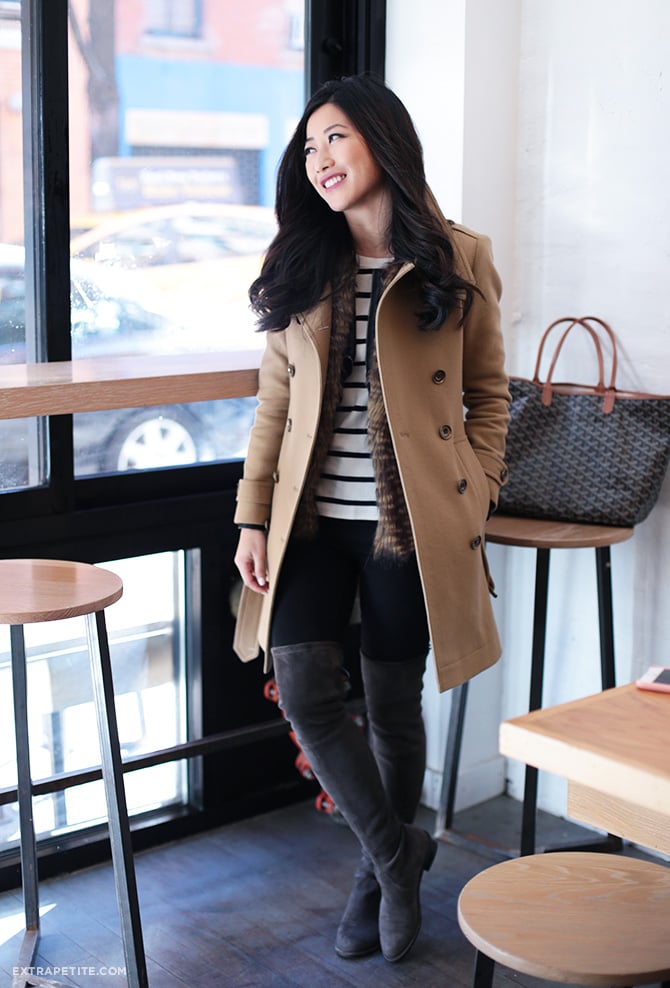 winter layers outfit burberry coat boots