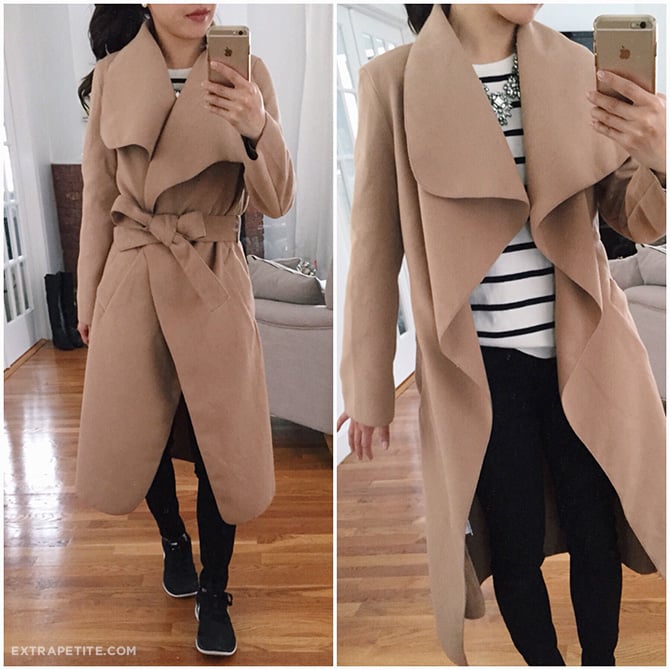 misguided petites camel waterfall wrap jacket