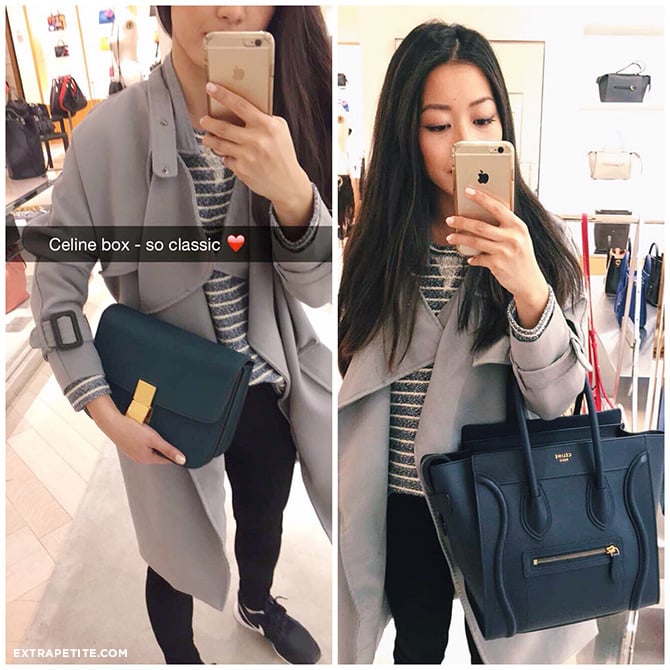 celine box bag green luggage tote navy