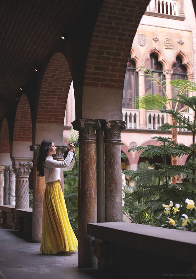 isabella stewart gardner art museum courtyard boston yellow maxi dress