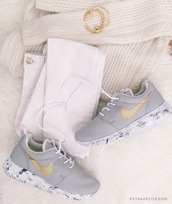 nike roshe one womens id custom gray gold marble sole sneakers