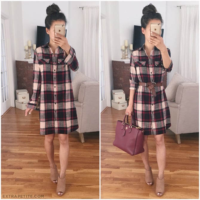 plaid shirtdress fall outfit tory burch nordstrom anniversary sale
