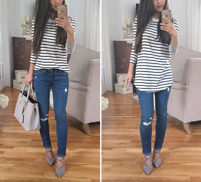 bp striped tunic tee vigoss jeans outfit extra petite