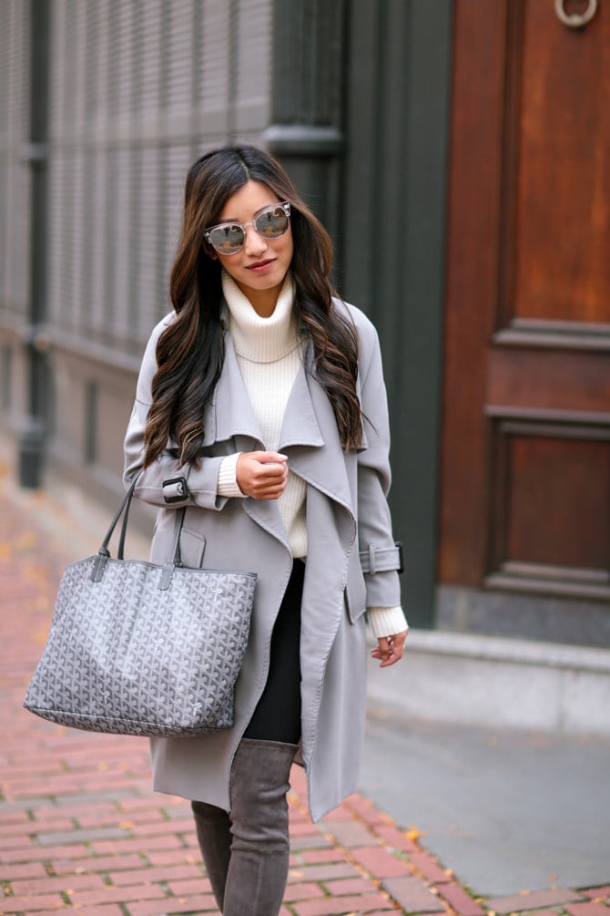 gray chicwish drape trench coat winter outfit extra petite