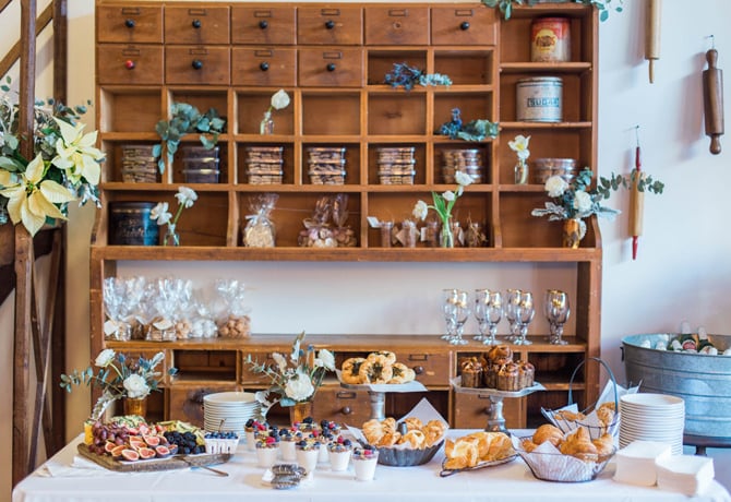 Tatte christmas brunch party pastries table