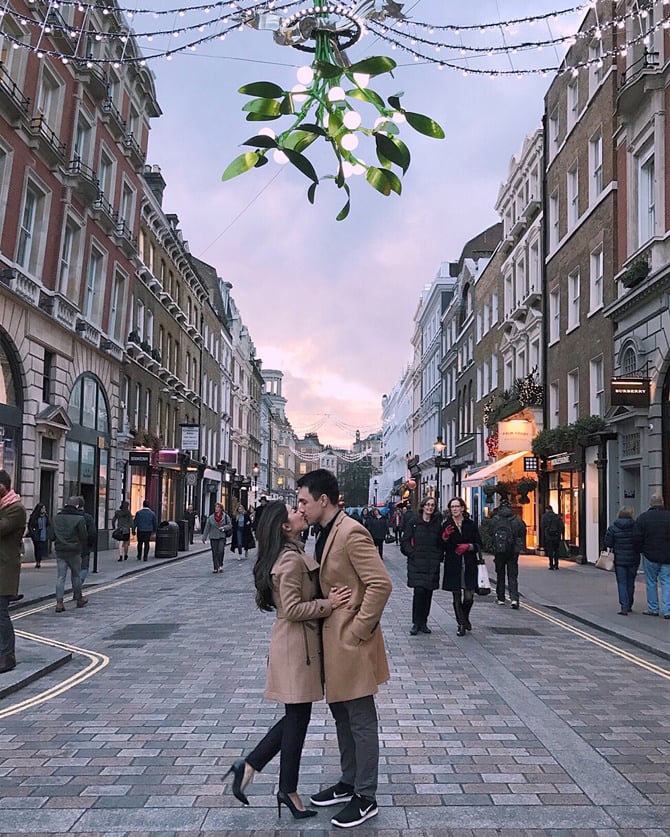 visiting london during christmas covent garden mistletoe lights