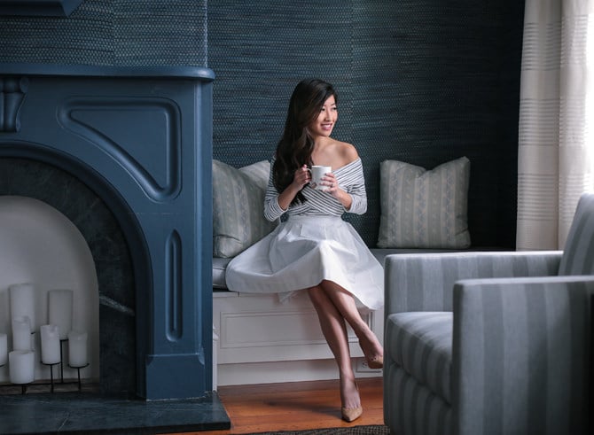 petite fashion blog off shoulder classy spring outfit