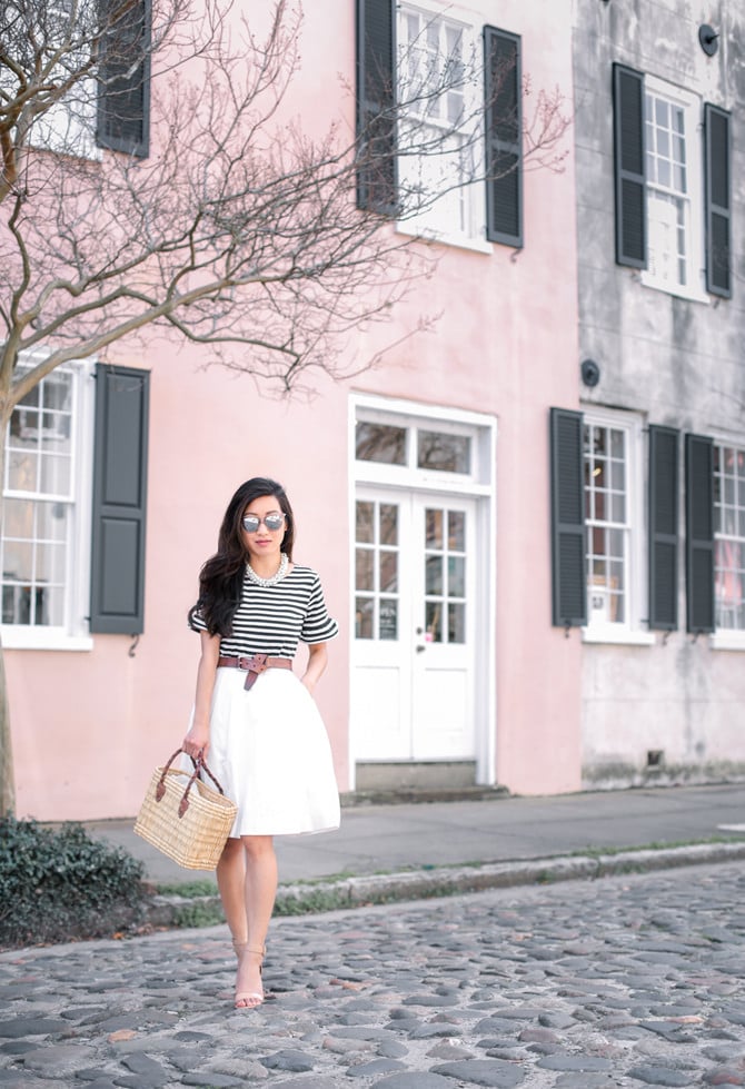 charleston spring uniqlo a line skirt petite fashion blog