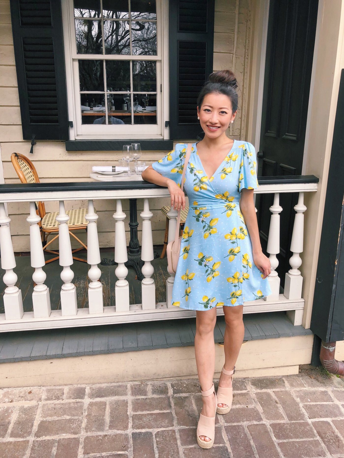 chez nous french restaurant charleston lemon print dress