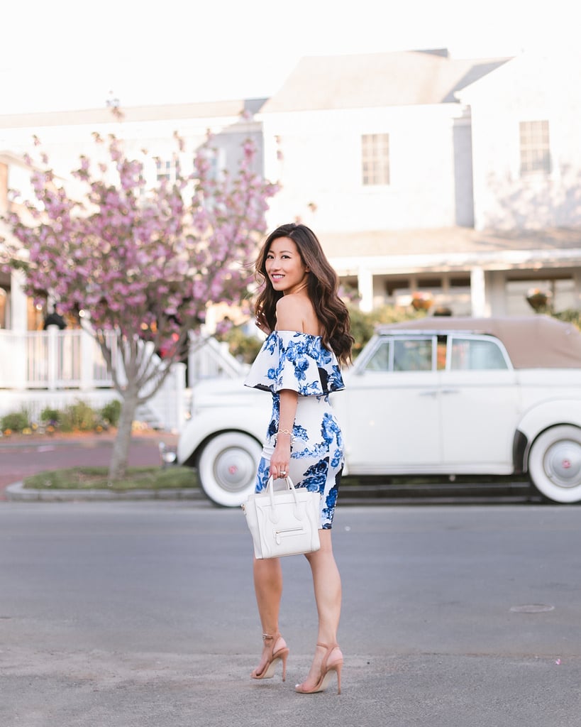 ruffle off shoulder bodycon cocktail party dress celine nano