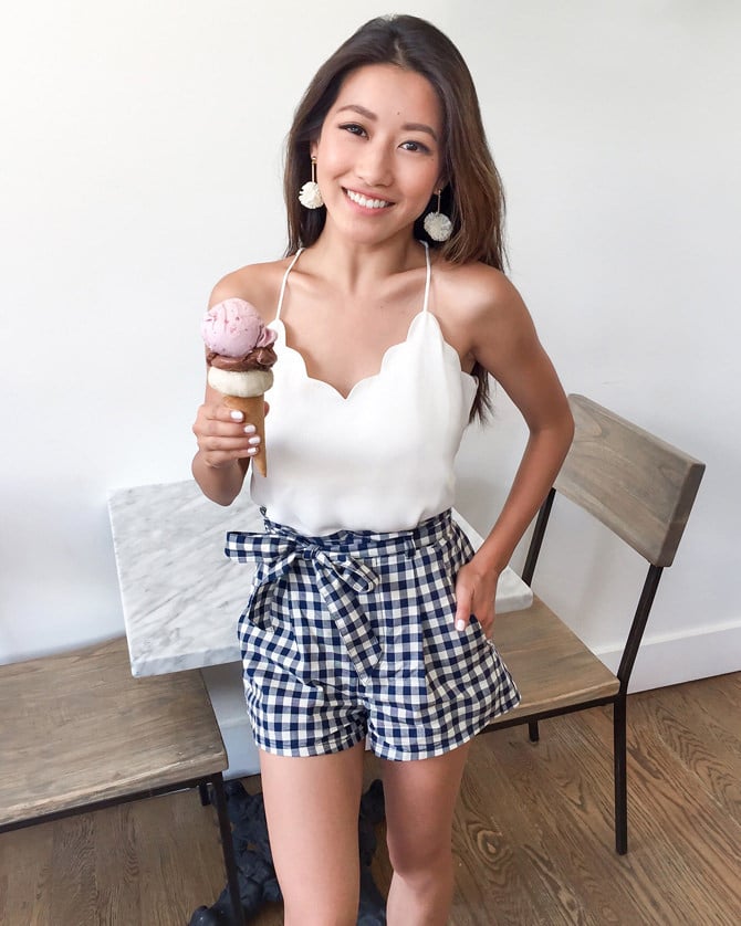 gingham shorts scalloped cami fomu ice cream boston