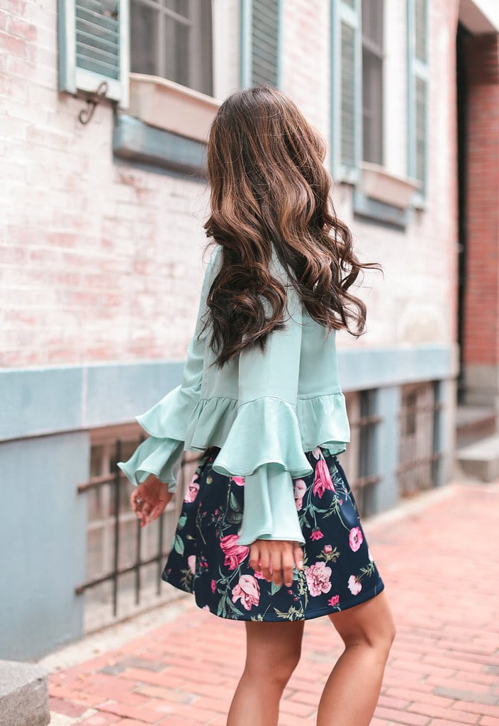 ruffle top floral skirt outfit asos petite