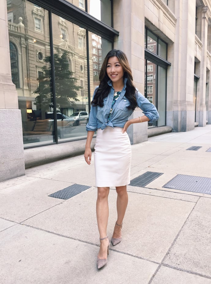 chambray-shirt-pencil-skirt-work-outfit-petite-fashion