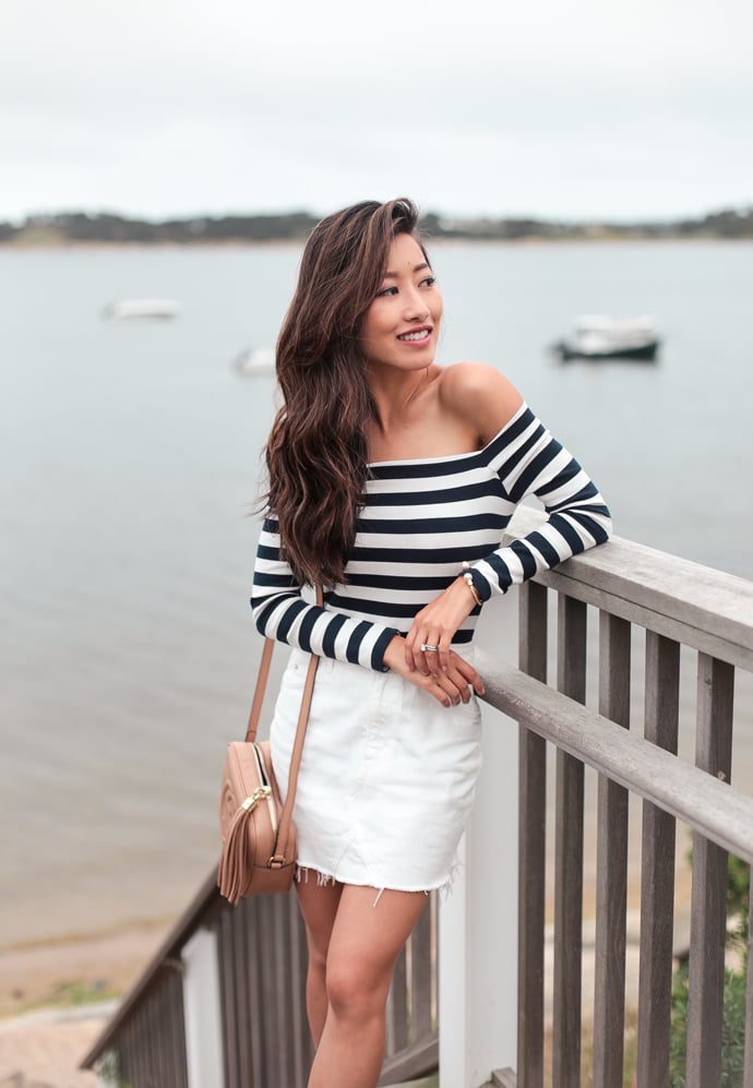 j crew navy striped tee preppy new england style fashion blog