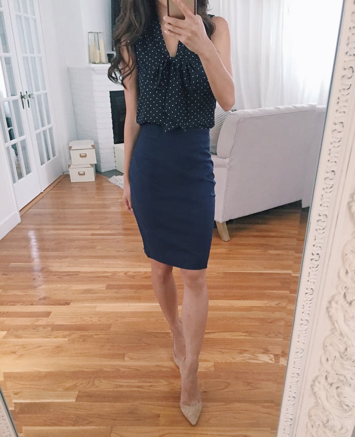 navy blue pencil skirt work fashion