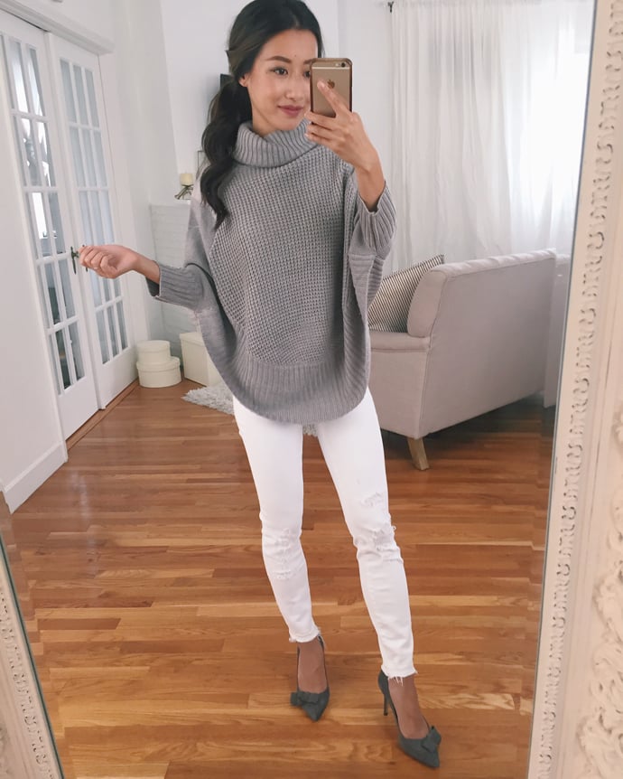 cute fall outfits for petite women white jeans poncho sweater