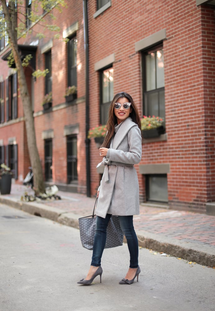 Boston style blogger, Extra Petite reviews this petite coat from last year and styles the wrap look with a dressier office outfit.