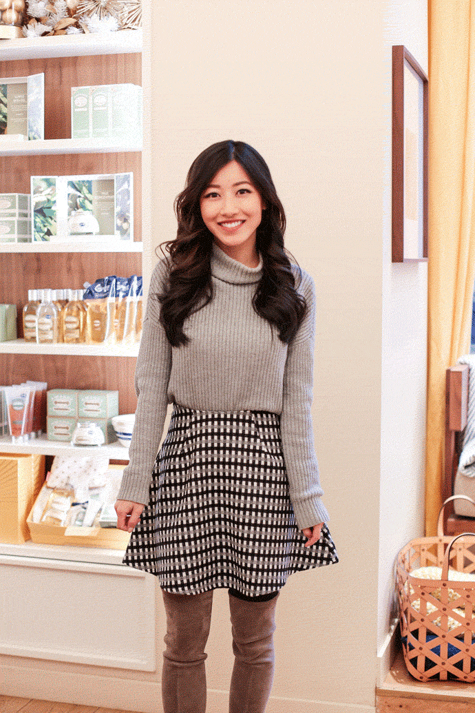 loccitane holiday gift boxes gif skirt sweater outfit