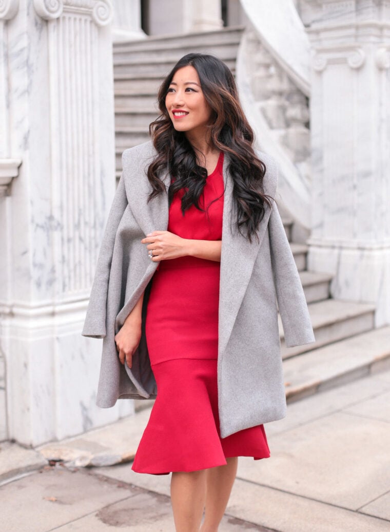 winter party outfit elegant red dress boston blogger