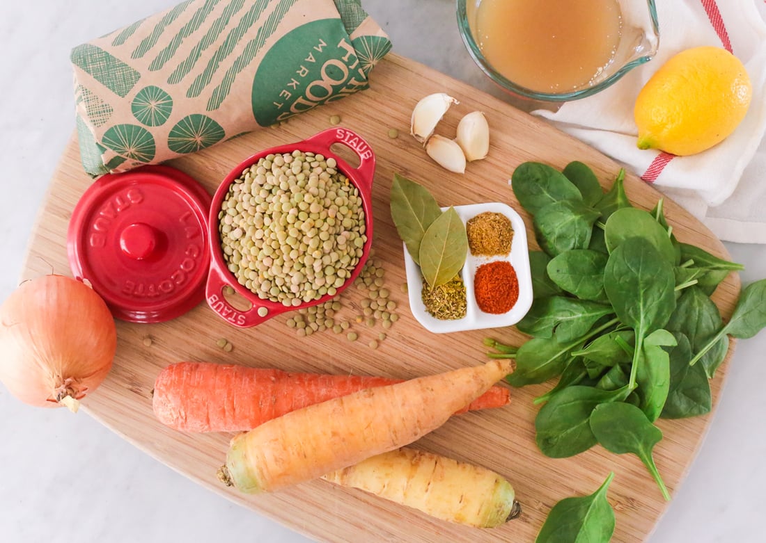 healthy lentil vegetable spinach soup recipe