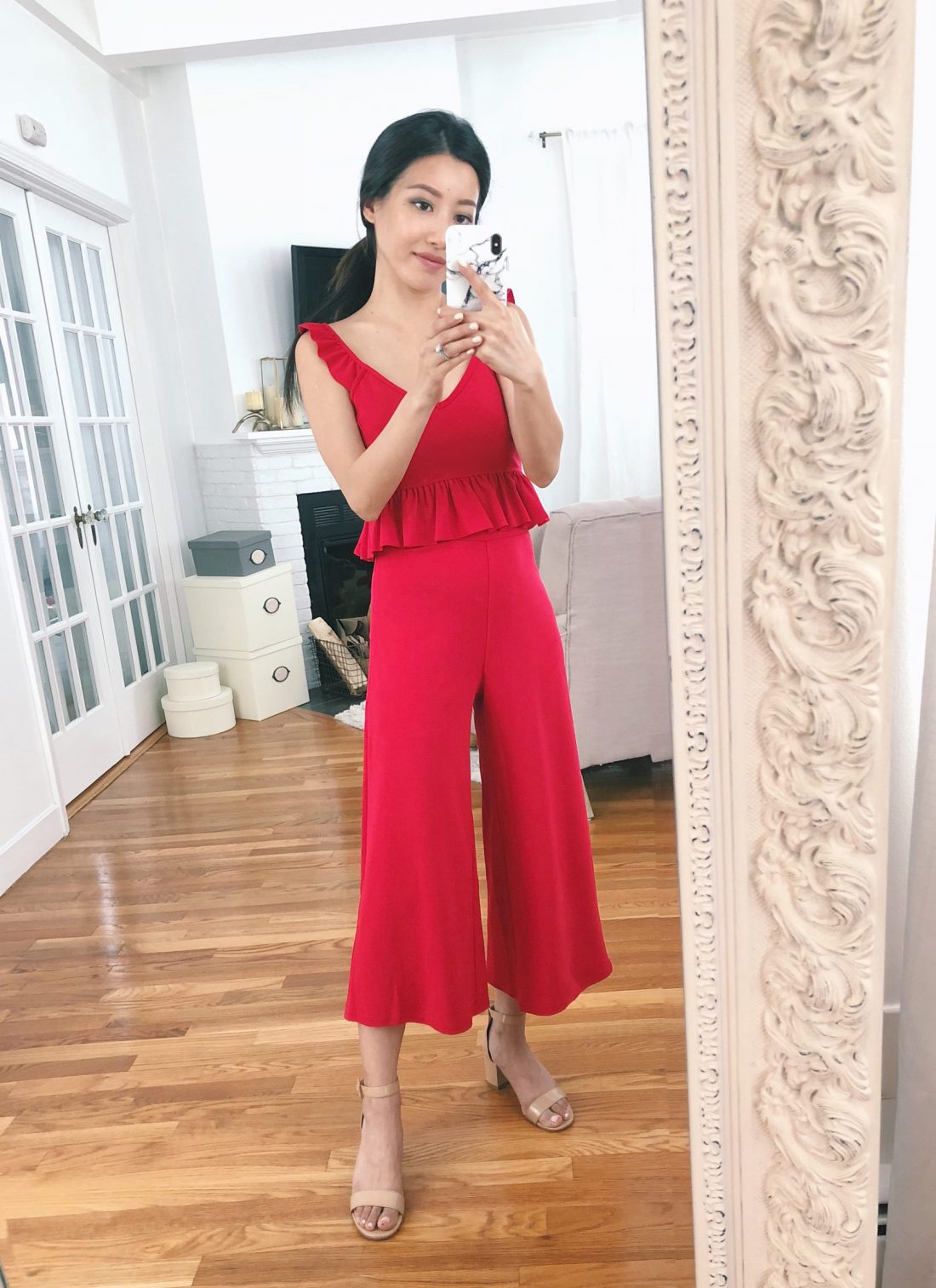 red culottes jumpsuit asos petite fashion blog