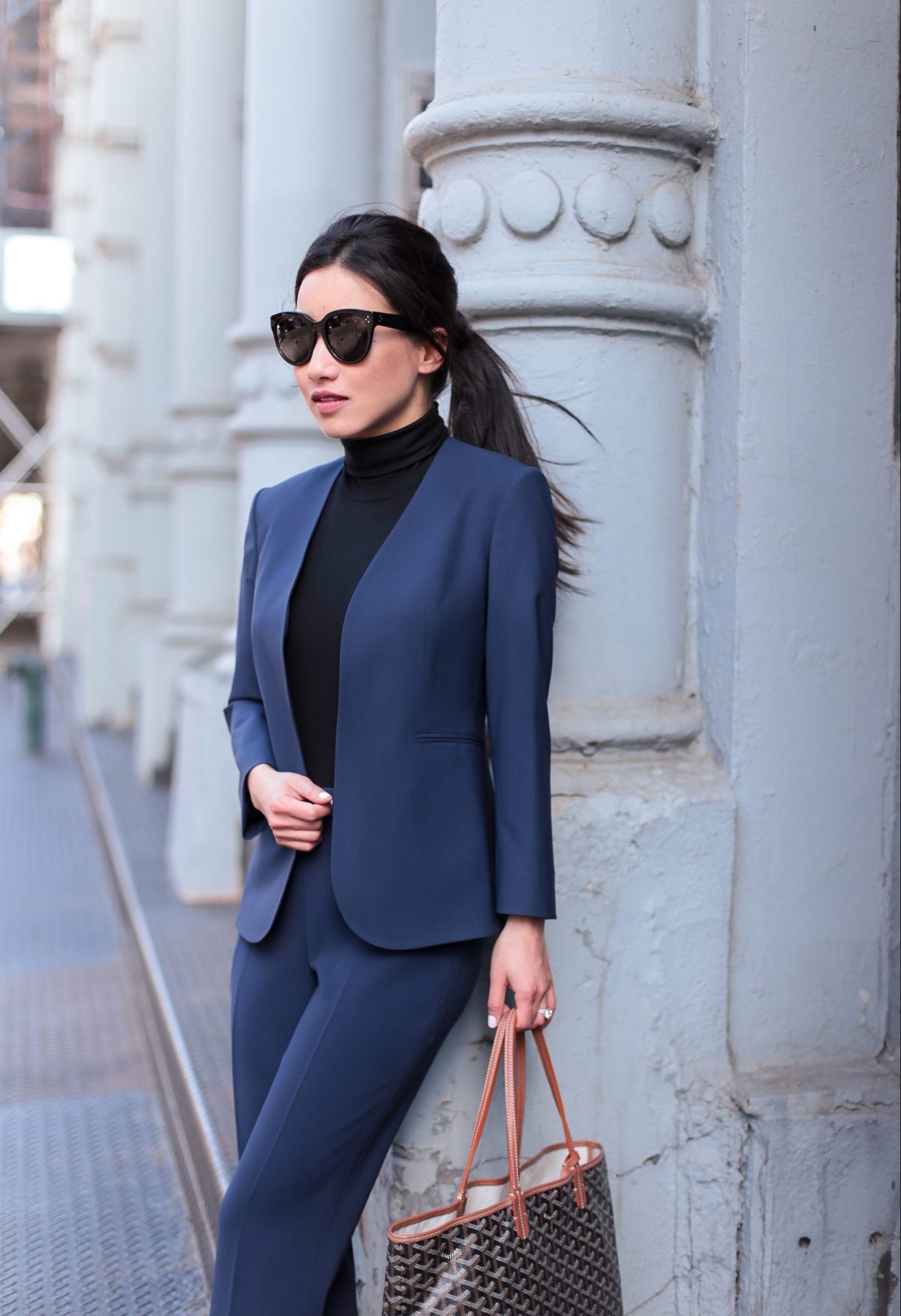 theory navy suit conservative interview work outfit