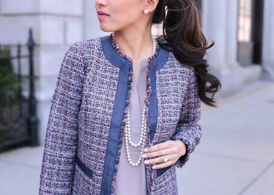chanel style tweed jacket business work outfit