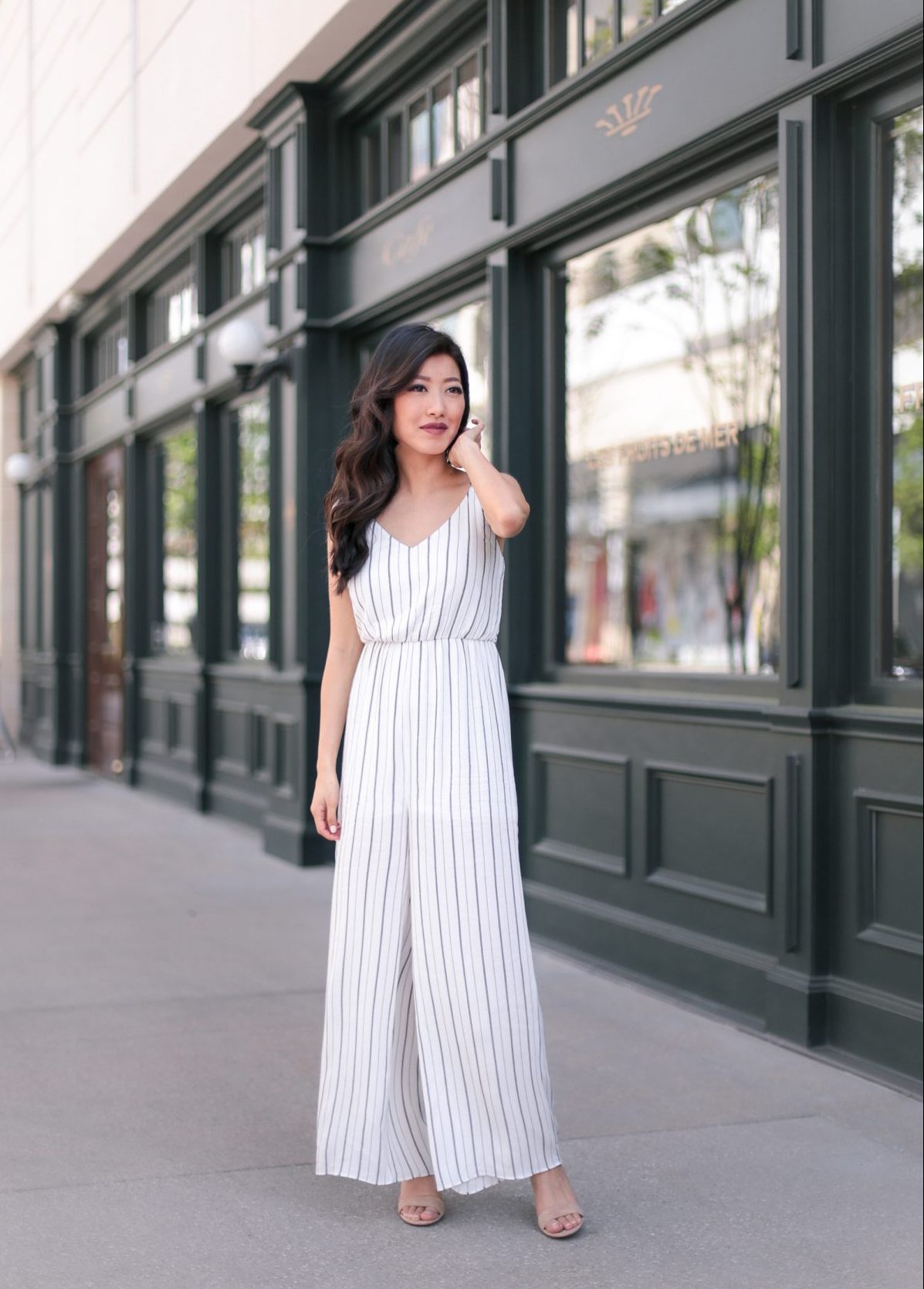 striped jumpsuit for petite women spring fashion houston