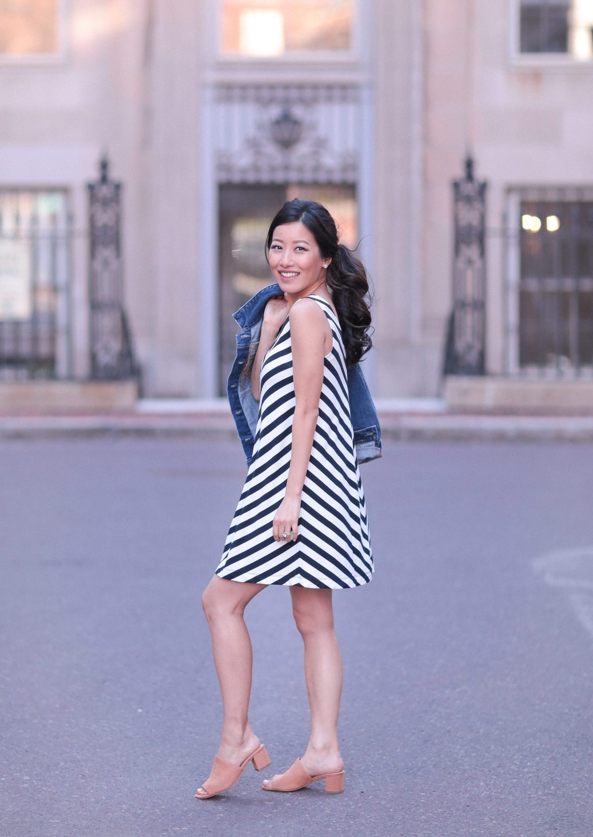 trapeze swing striped dress pregnancy fashion blog