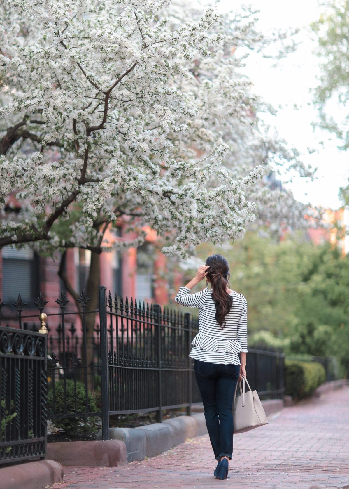 striped peplum top spring outfits boston blogger