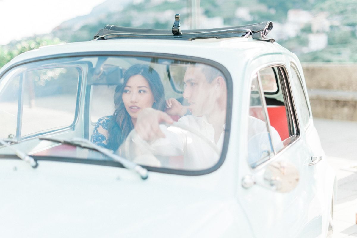 ravello italy engagement photo session vintage car rental