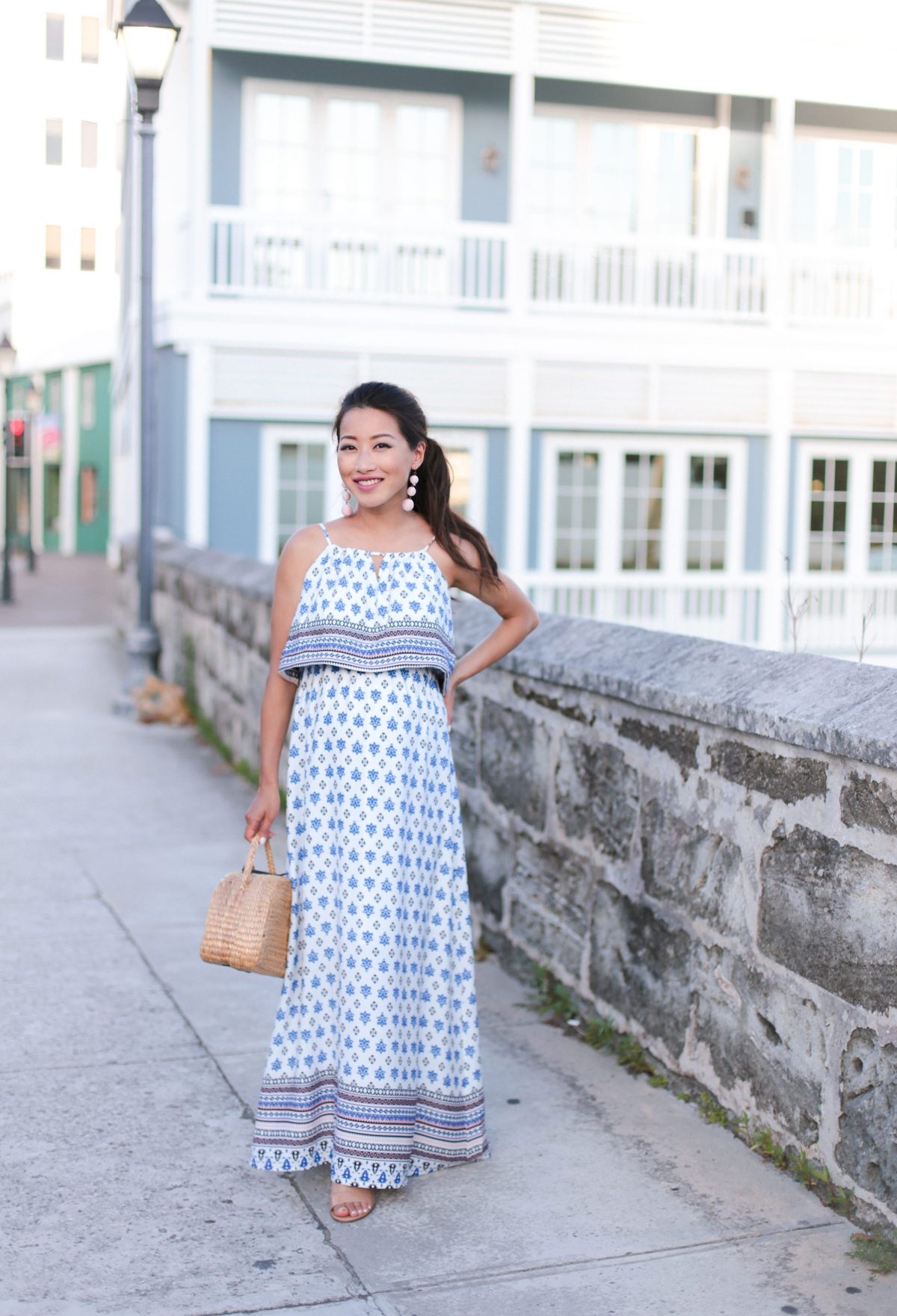 bermuda vacation outfit babymoon maxi dress