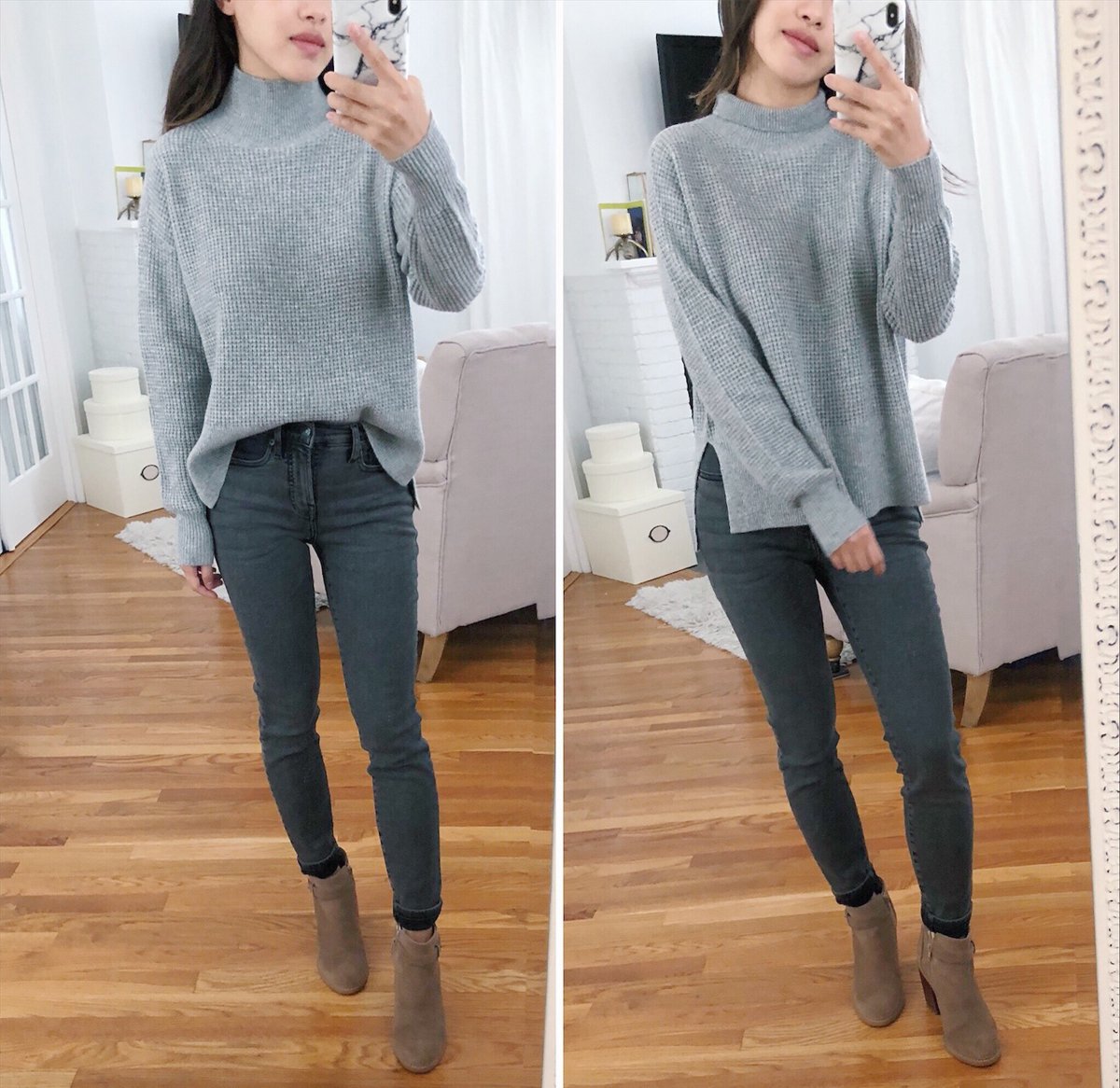 everlane turtleneck waffle knit cashmere sweater