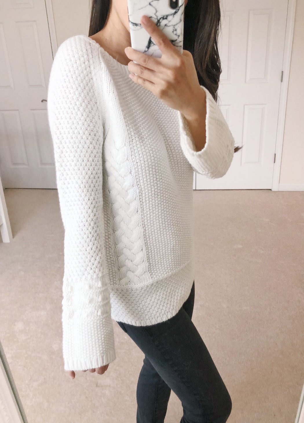 ann taylor white cable sweater petite