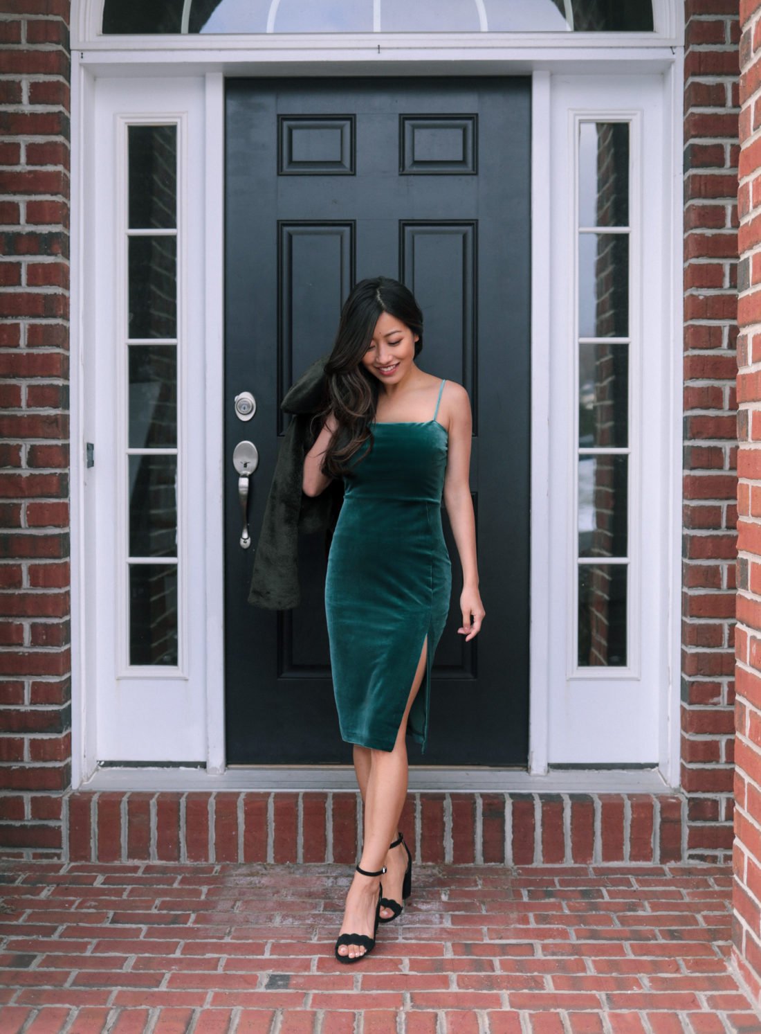petite velvet dress holiday party outfit